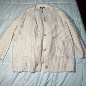 Missguided Fluffy Button Front Pocket Cardigan in Cream